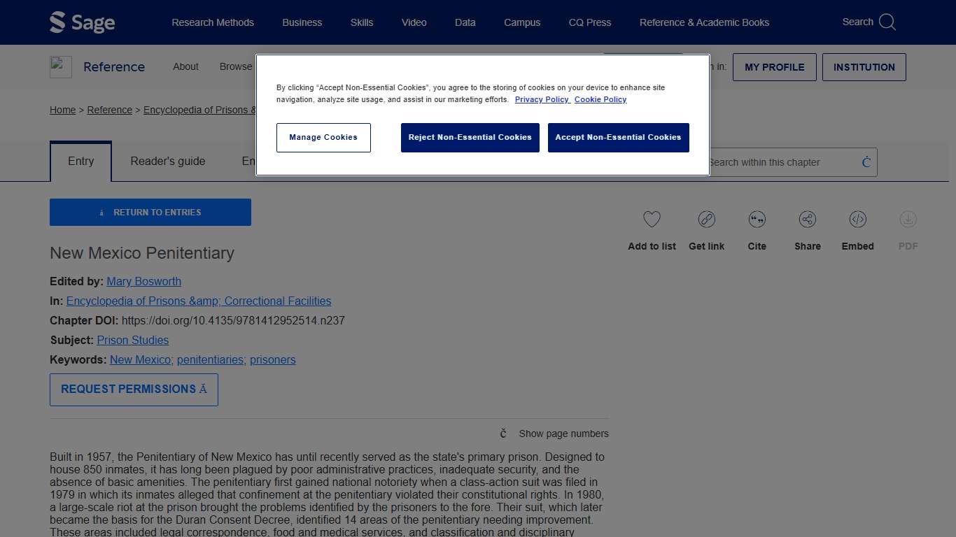 Sage Reference - Encyclopedia of Prisons & Correctional Facilities - New Mexico Penitentiary